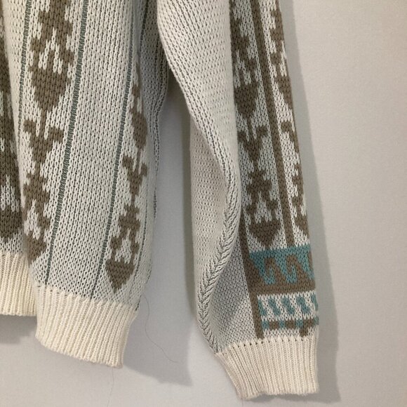 Vintage St Michaels Sweater White Grey Fair Isle Men Size XL/50 Tall UK Pattern - Picture 4 of 12